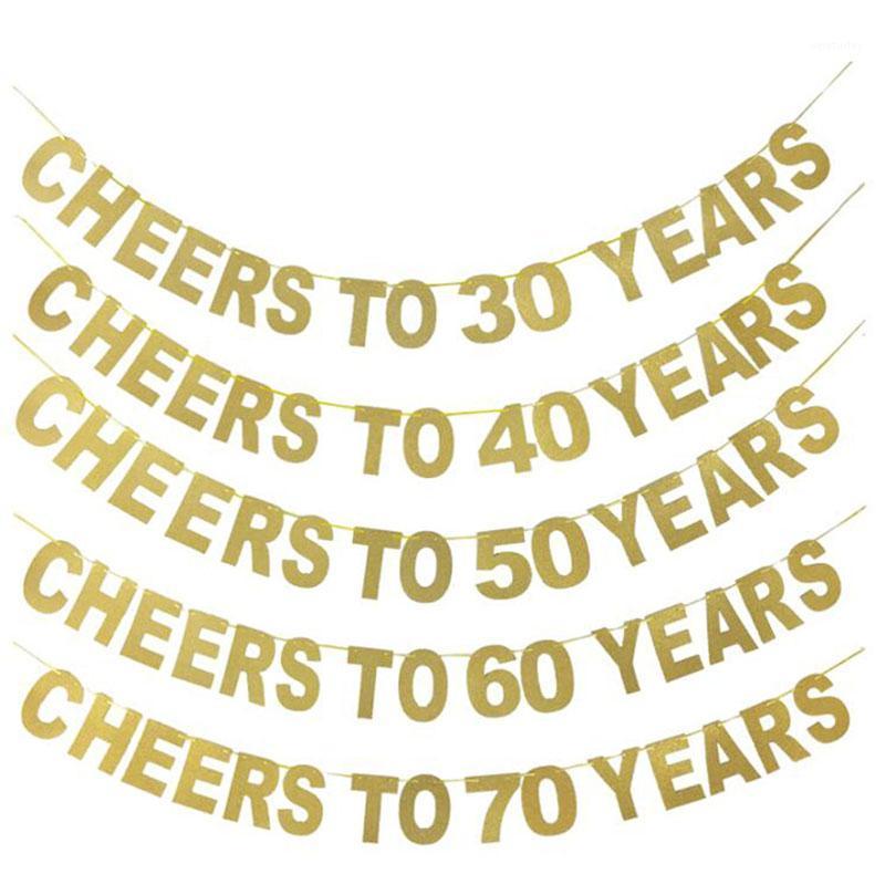 

Party Decoration Gold Glitter Banner Cheers To 30 40 50 60 70 Years Letter Birthday Garland Wedding Celebration