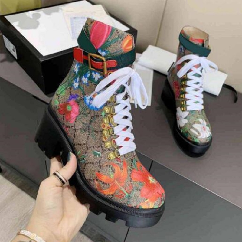 

Fashion Ladies Sylvie Series Ribbon Decorated Leathers Boot Women Embroidered Leather Band Ankle Boots Top Designer Luxury woman Winter box Shoes size 35-41, Color 1
