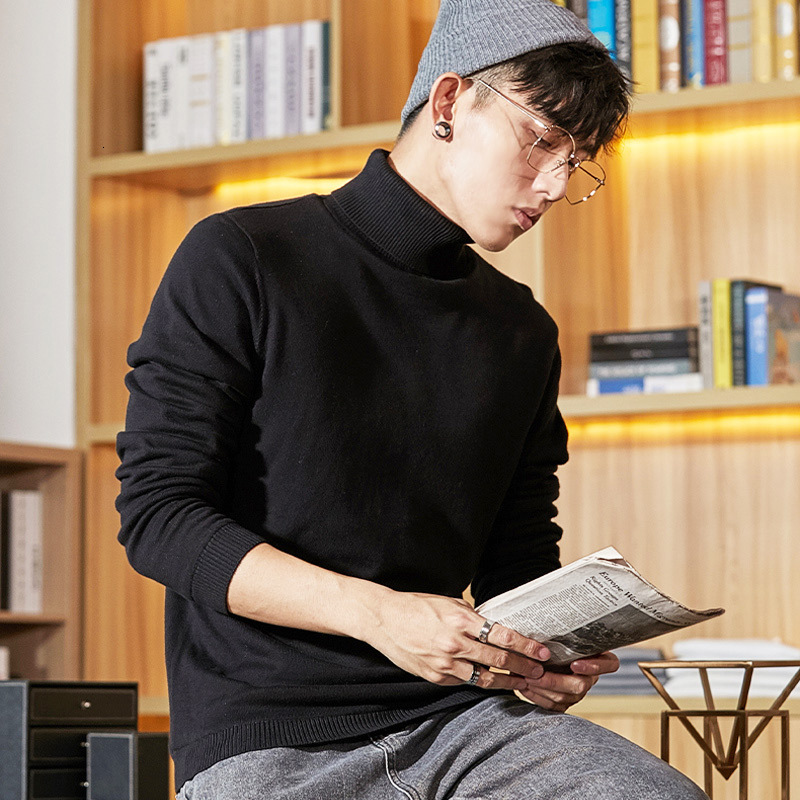 

sweater knit pusite men's fall 2021 fashion casual pullover loose solid turtleneck, White;black