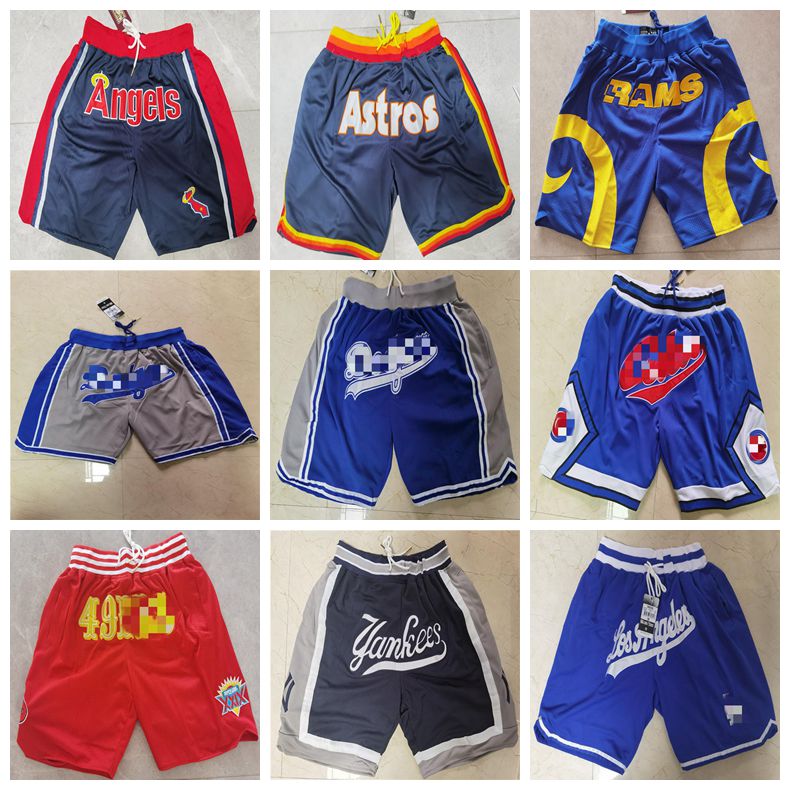 

Astro Angels Ram 49er Dodger Cubs Basketball Shorts Just Don Sport Hip Pop Pant Wears With Pocket Zipper Sweatpants Blue Mens Stitched, Black