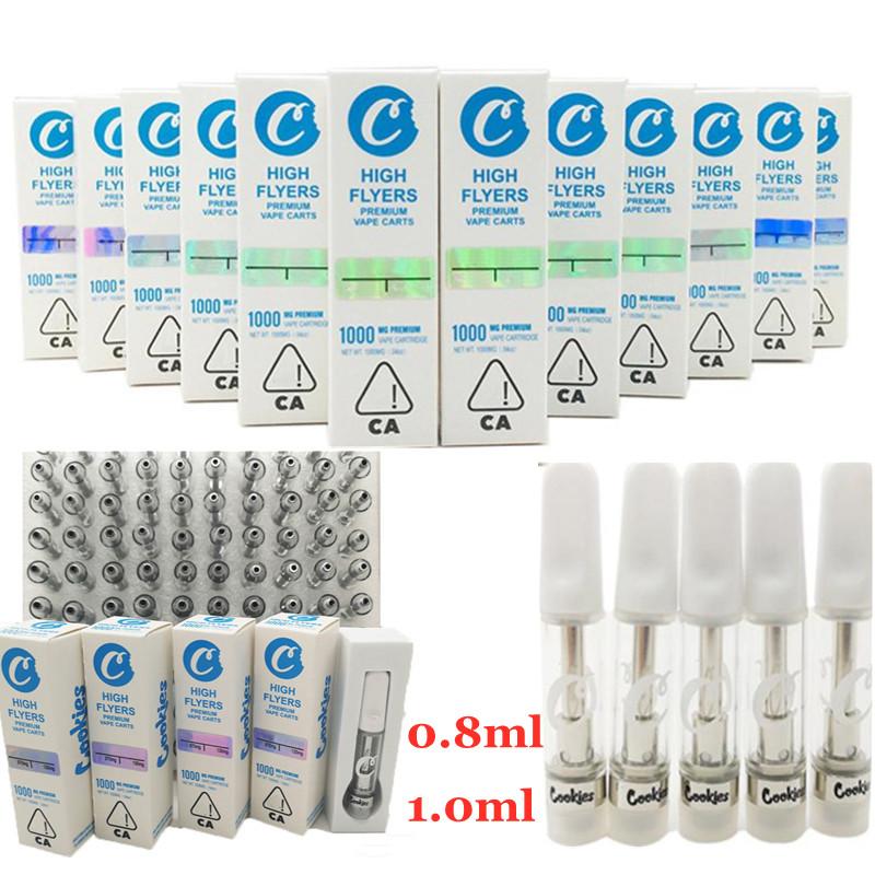 

Cookies Carts High Flyers Vape Pen Atomizers Cartridges 0.8ml 1.0ml Empty Ceramic Coil Cart 510 Thread Vaporizers Thick Oil Packaging