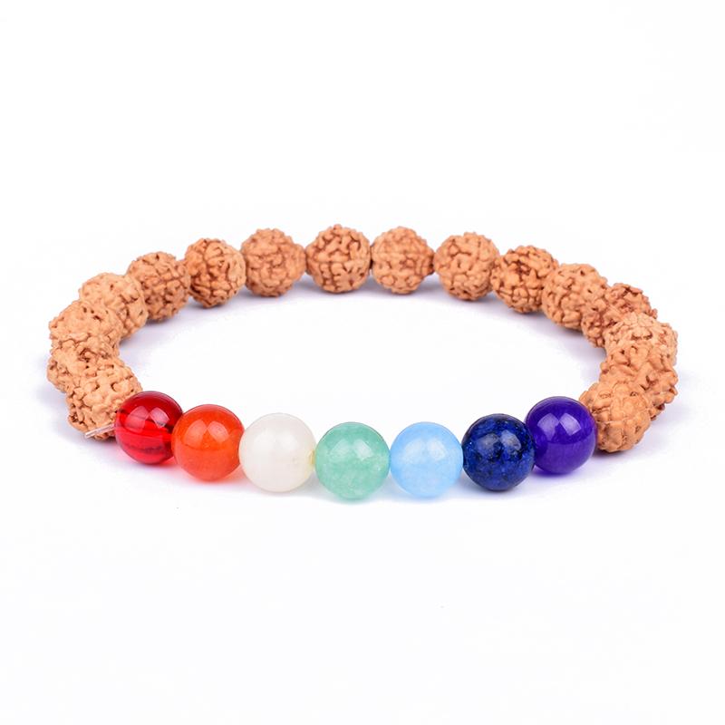 Beaded, Strands Natural Rudraksha Wooden Men Bracelet 7 Chakra Semi-Precious Stones Meditation Buddhism Women Bracelets Prayer Jewelry Pulse-image-707472645