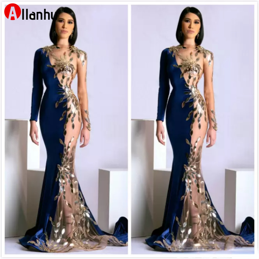 

2022 New Year's Sexy Evening Dresses Sheer Neck Mermaid Prom Dressses Mermaid Velvet Formal Party Bridesmaid Pageant Gowns 2022new, Chocolate