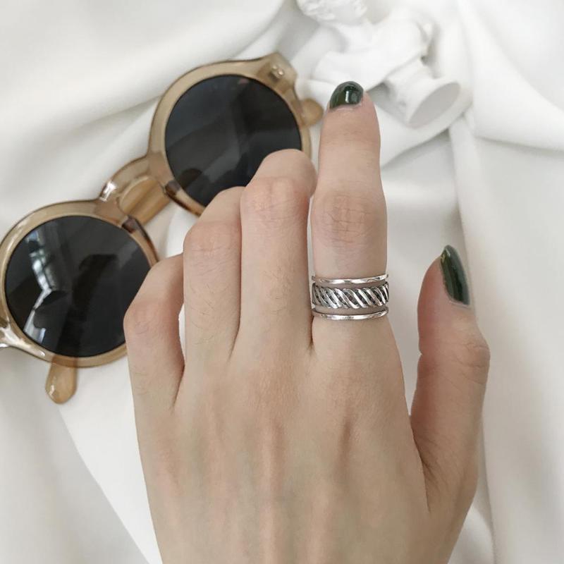 

Wedding Rings Double Line Knotted Antique Old Personality Open Silver Ring