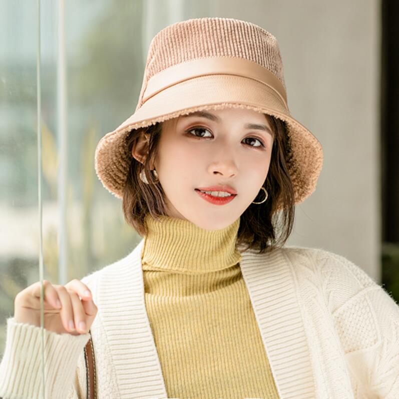 

Women's PU Bucket Hat Leather and Corduroy Patchwork Fisherman Harajuku Hats Cotton Winter Velvet Solid Cute Print Sun Cap, A19369 - red