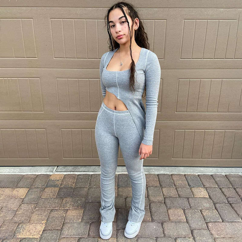 

Women' trend Qianxin Tracksuits irregular reverse sports autumn suit solid color, Gray