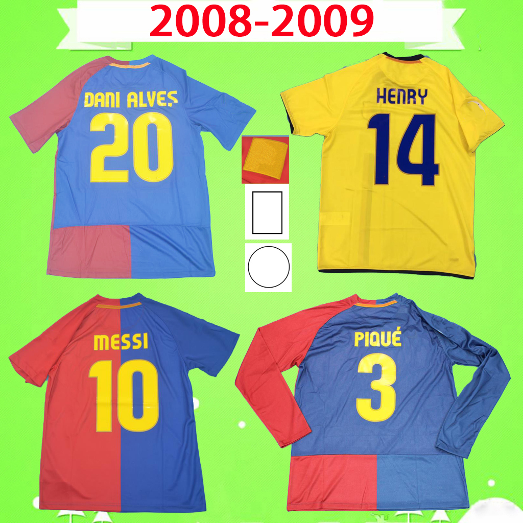 

#10 MESSI 2008 2009 Retro soccer jersey home classic vintage football shirt away green Dina Alves Henry Camiseta de futbol 08 09 A.INIESTA PIQUE long short sleeve