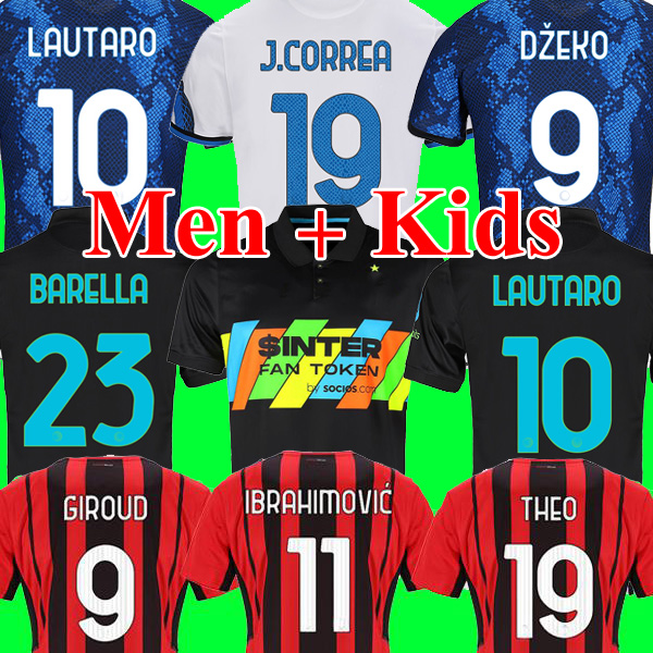 

21 22 INTER soccer jersey MILAN AC BARELLA CORREA DZEKO GIROUD IBRAHIMOVIC LAUTARO ERIKSEN THEO BRAHIM football shirt 2021 2022 uniforms men + kids kit sets