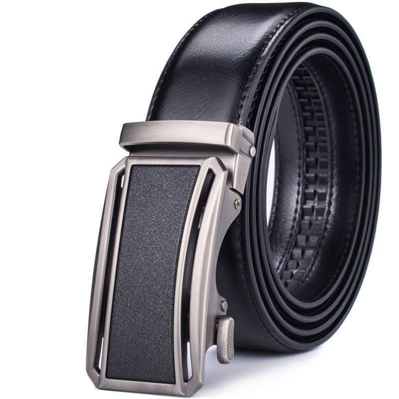 

Men's Leather Ratchet Belt with Automatic Buckle Click Sliding Dress 3.5cm Wide 70-160cm Big and Tall Q0630, Black