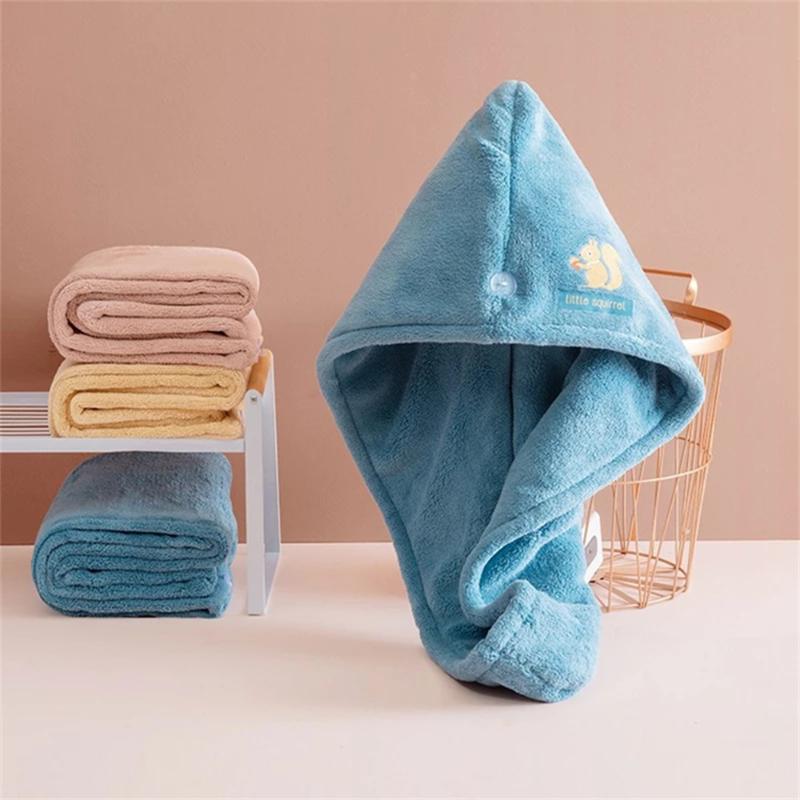 

Shower Caps Coral Fleece Drying Hair Hat For Women Double-layer Thick Super Absorbent Quick-drying Cap Cute Absorption Turban