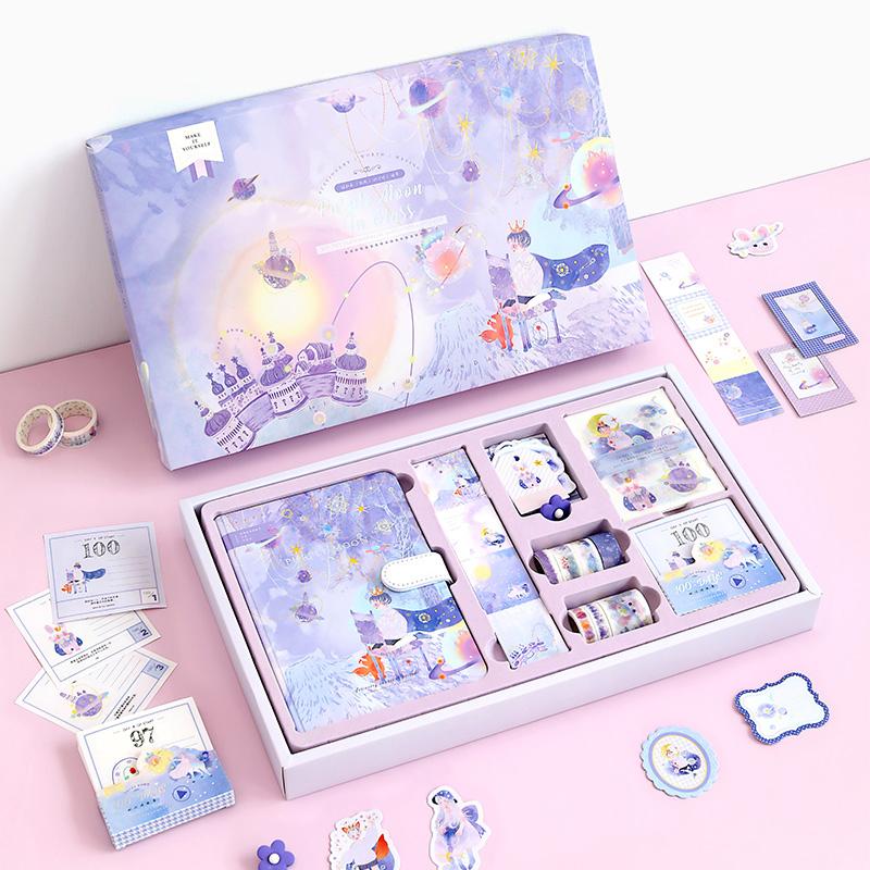 

Notebook Set Fairy Tale Style Simple Ins Diary Book Hand Account Stationery Gift Box Girl Heart Travel Plan Notepads, Purple;pink