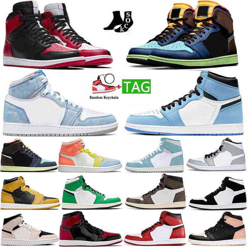 

Topest Quality Jumpman 1 Men Basketball Shoes 1s Boys High Sneakers Zapatos Obsidian UNC Fearless Flight University Blue Red Backboard Sport