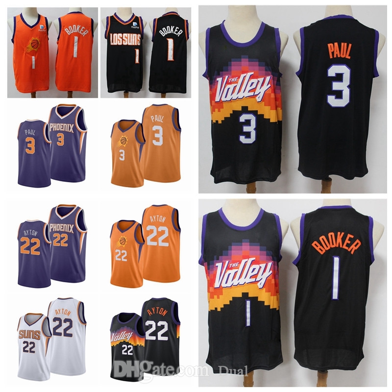 

Design City Jersey 3 ChrisPaul PhoenixSuns 1 DevinBooker 22 DeandreAyton Edition Basketball Jersys White Black Purple, With logo