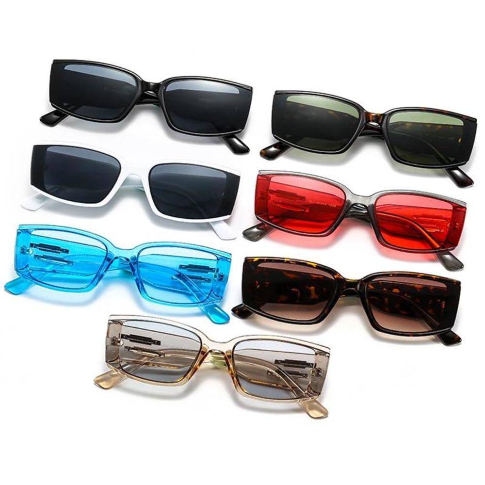 

sunglasses SO&EI Retro Rectangle Sunglasses Women Ins Popular Fashion Leopard Dark Green Eyewear Brand Designer Men Square Shades UV400, Black