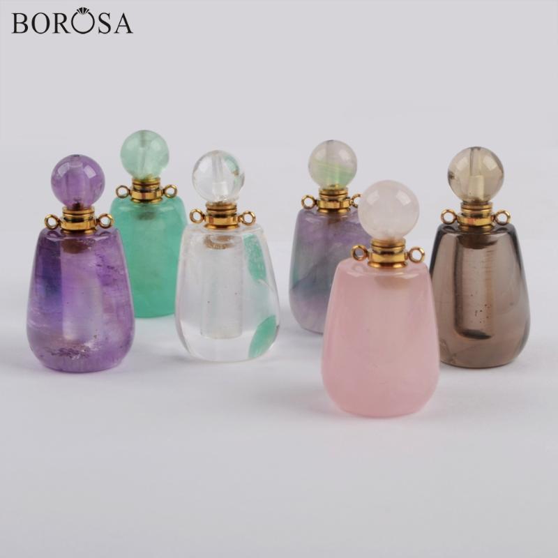 

Pendant Necklaces BOROSA 3Pcs Gold Healing Crystal Necklace, Multi Kind Natural Stones Connector Perfume Bottle For Necklace Women WX1192, Silver