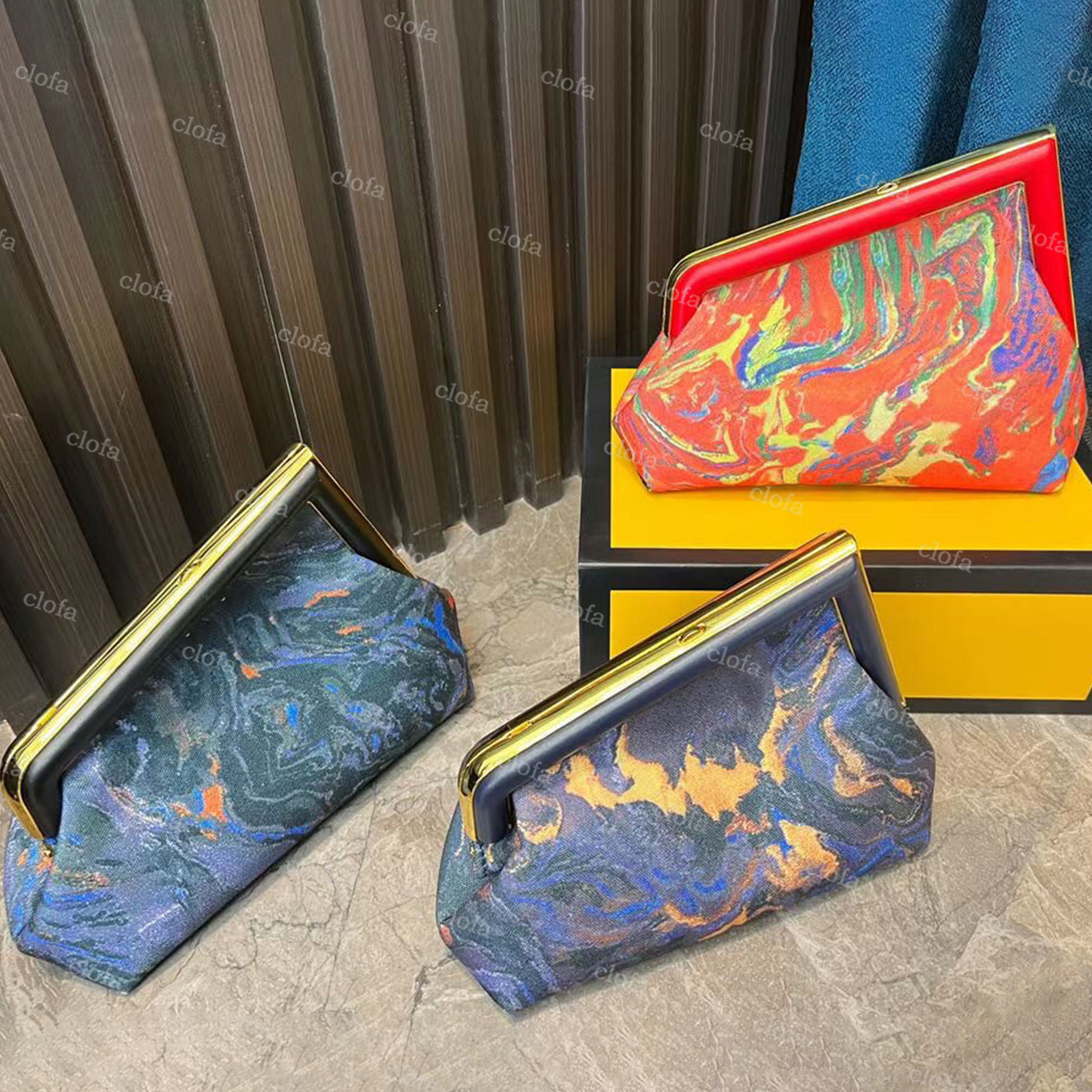 

Crossbody Bag Women Handbag Purse Clutch Bags Marble Fabric Fashion Metal Letter Golden Hardware Removable Shoulder Strap Patchwork Color Real Leather