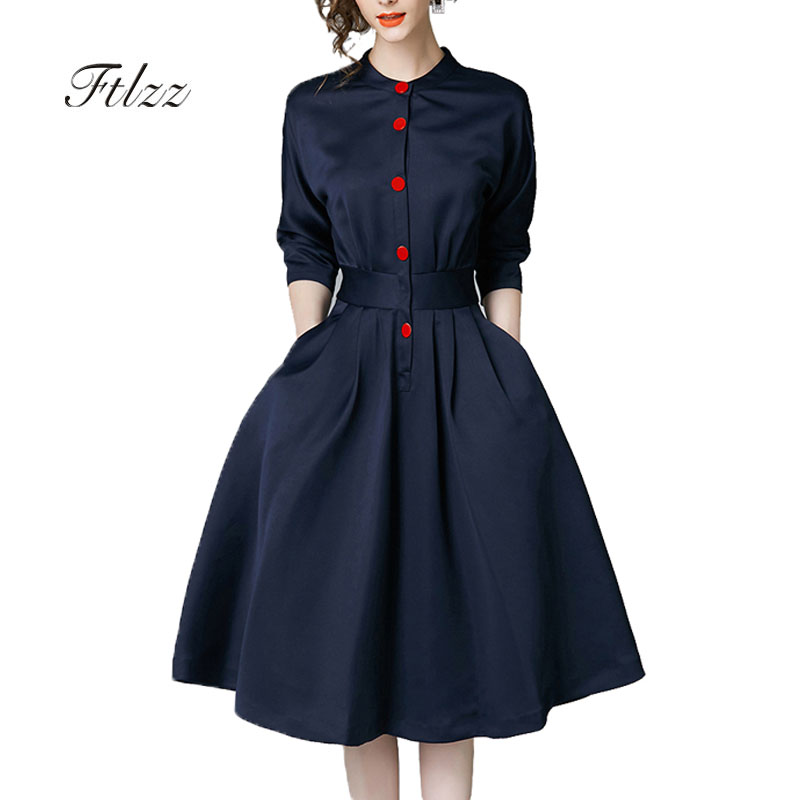 

new spring autumn vintage dresses women slim 3/4 sleeve a line office wear dress elegant laides ol work business dresses, Black;gray