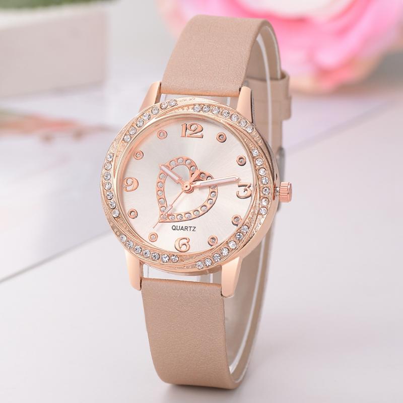 

Leather Strap Bracelet Watch Women Heart Watches Top Ladies Fashion Casual Female Clock Relogios Femininos Wristwatches, Brown