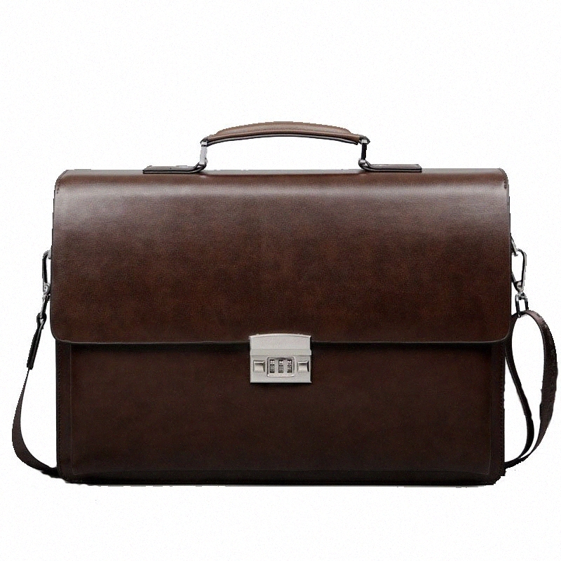 

Business Man Bag Theftproof Lock PU Leather Briefcase For Man Pure Bank Mens Briefcase Bag Dress Handbag b8g4#