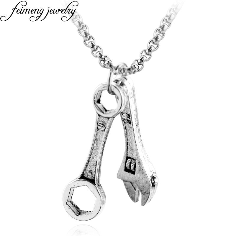 Pendant Necklaces Fashion Biker Mechanic Wrench Spanner Necklace Novelty Design Retro Silvery Alloy Jewelry For Men&#039;s Cool Accessories-image-701875970