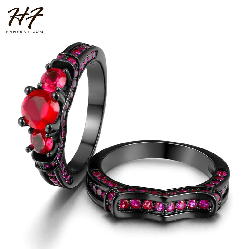 

Wedding Rings Arrival Luxury Black Gold Color Ring Sets Pomegranate Red Cubic Zirconia For Women Fashion Jewelry Sale R620, Slivery;golden
