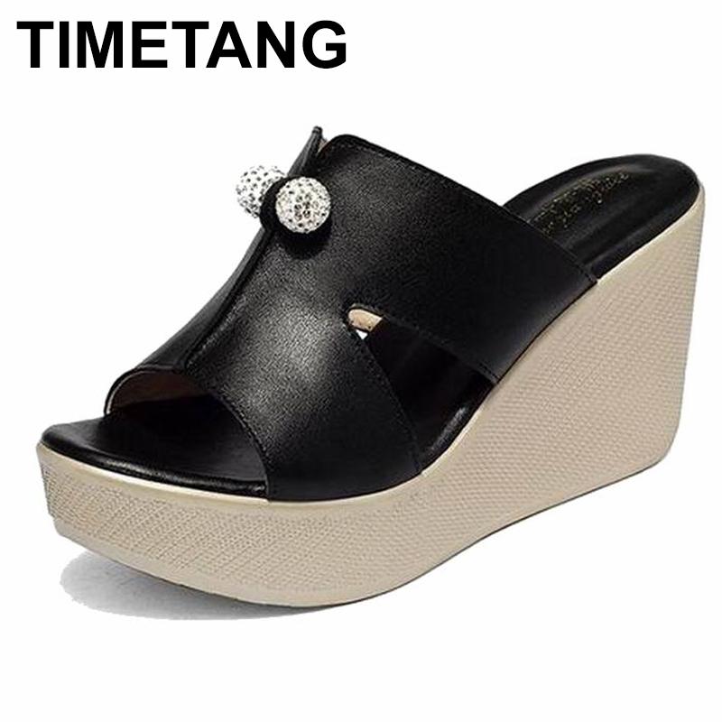 

Summer Genuine Leather Platform Wedges Sandals Women Fashion High Heels Female Shoes Size 34-43, Black