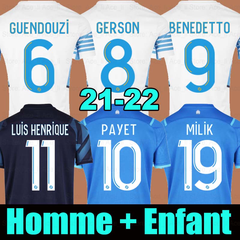 

21 22 Marseille soccer jerseys Olympique De 2021 2022 OM MILIK maillot foot UNDER BALERDI LUIS HENRIQUE BENEDETTO KAMARA PAYET football shirts men + kids kit set, Kids 21-22 away