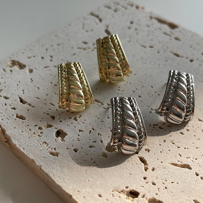 

Dangle & Chandelier VSnow Unique Design C Shape Metallic Screw Thread Hoop Earring For Women Femme Gold Silver Color Open Jewelry Pendientes