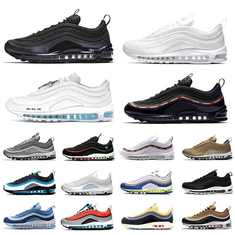 

2021 with box men women running shoes 97 Triple white black pink KPU Plastic OG Metallic Gold Silver athletic sneakers 97s plus sports trainers wholesale discount, Wrap packed