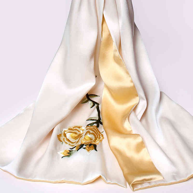 

16MU 100% Pure Handmade Embroidery Real Scarves 2021 Shawls and Wraps for Women Flower Natural Silk Scarf