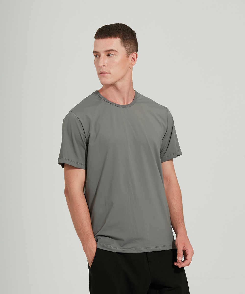 

Men's T-shirt Sports Short Sleeve Quick Drying Running Fitness Top Casual High Elastic Breathable Solid Color Shirt Gym Clothes, Black