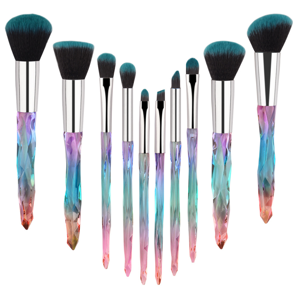 

Cosmetic Beauty Tool 10 Pcs Crystal Handle Makeup Brush Sets Premium Synthetic For Foundation Powder Concealers Eye Shadows Make up Brushes
