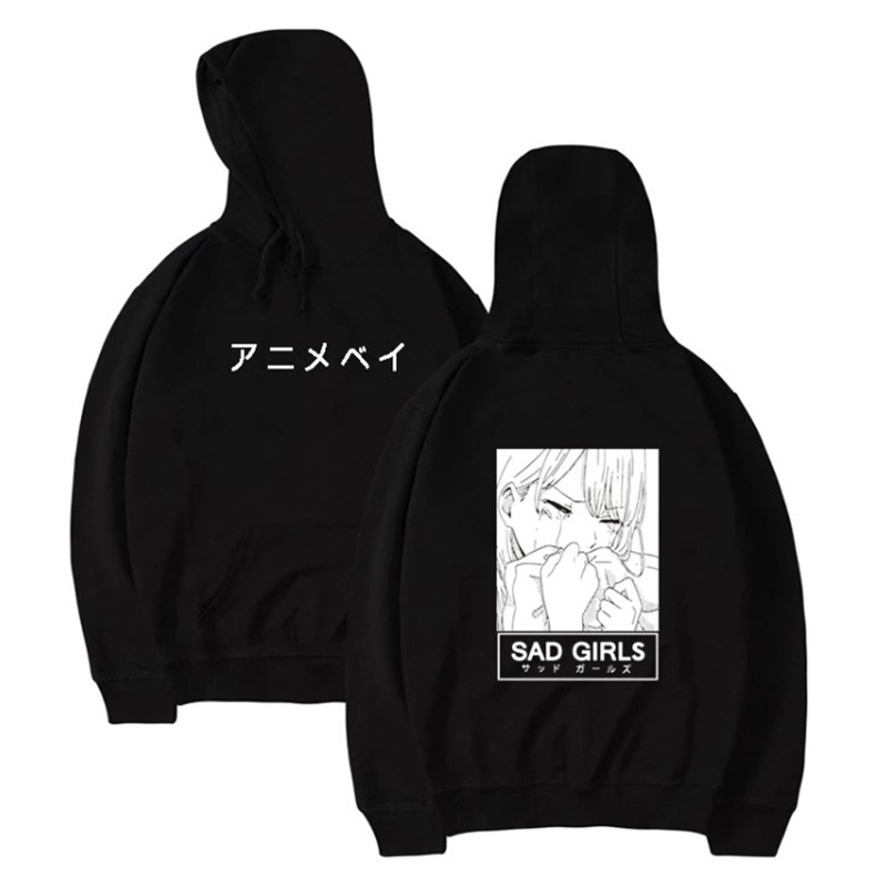 

2020 yuansuchao men's Plush sweater youth leisure sad girl Hoodie, Black