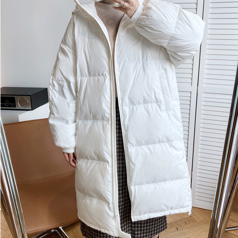 

Winter Plus White Duck Down Jacket Women Fashionable Medium Long Over The Knee Simple Hooded Warm Bread Coat Female 210520, Black