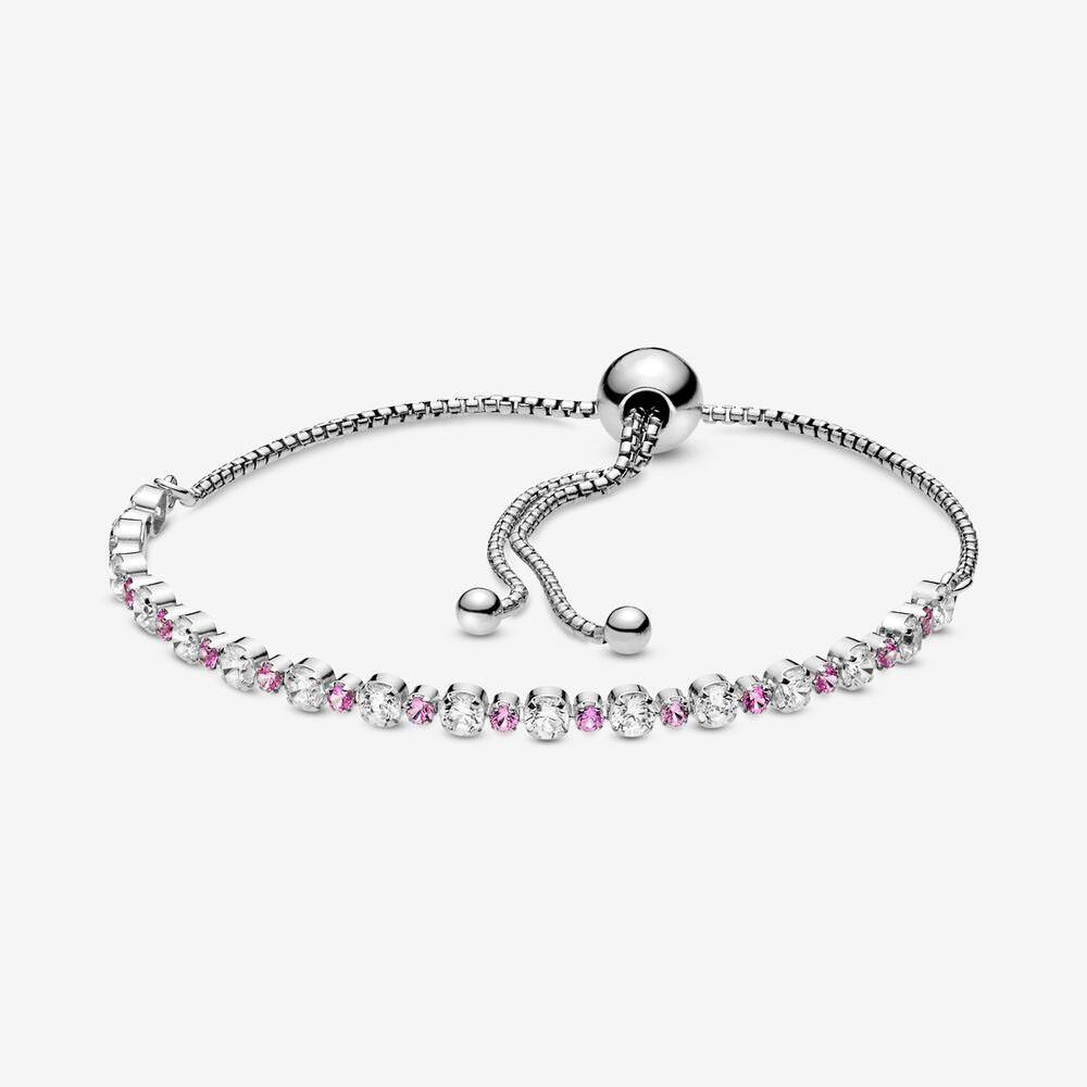 

New Arrival Pink & Clear Sparkle Slider Bracelet 925-Sterling-Silver Adjustable Cubic Zirconia Bracelet for Women Luxury Jewelry, Black