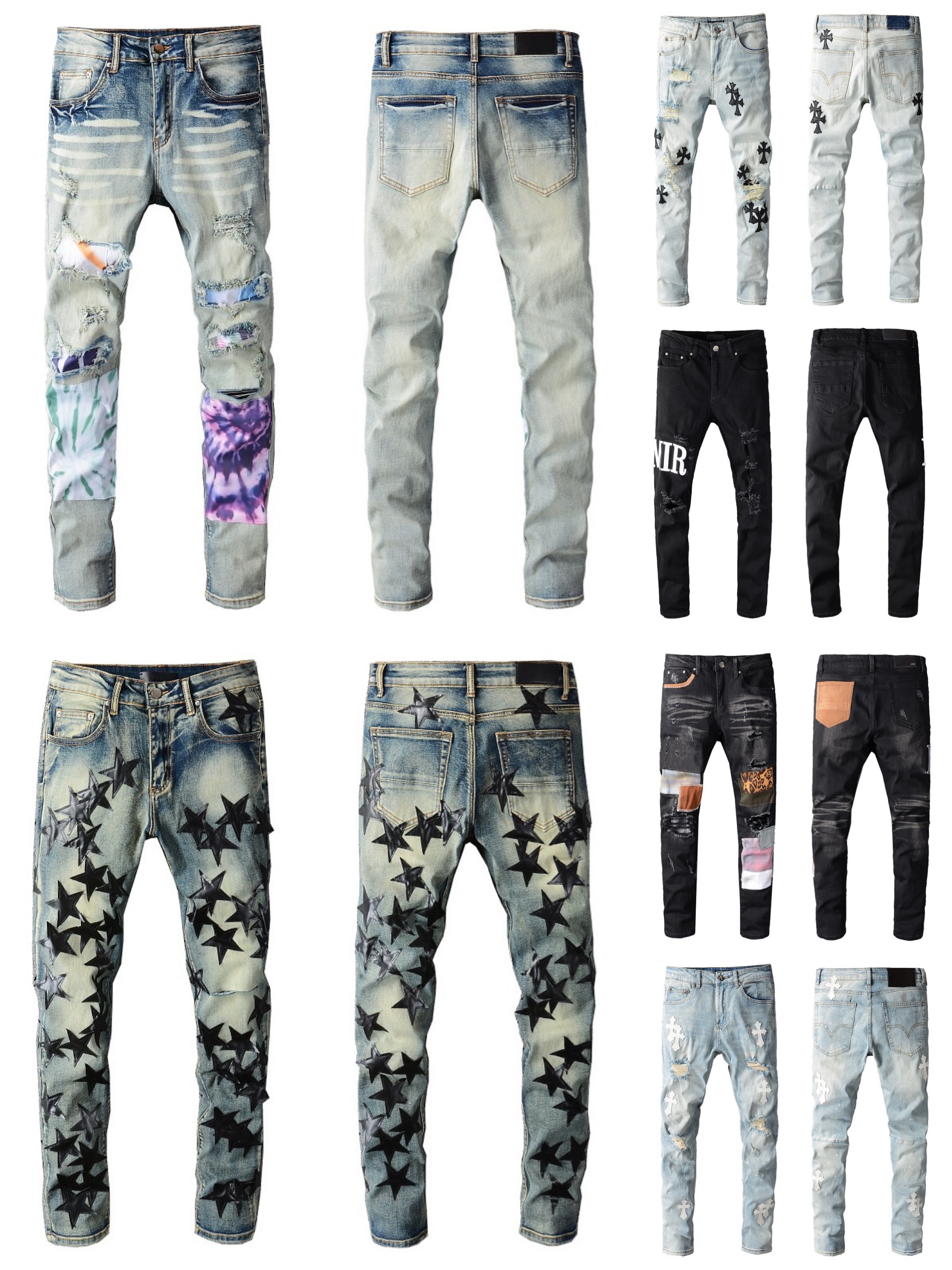 

European Street Wear Mens Jeans Luxurys Brand Cool Casual Skinny Men Jean Comfortable High Quality Moto Biker Slim Zipper Denim Pants, Black #615