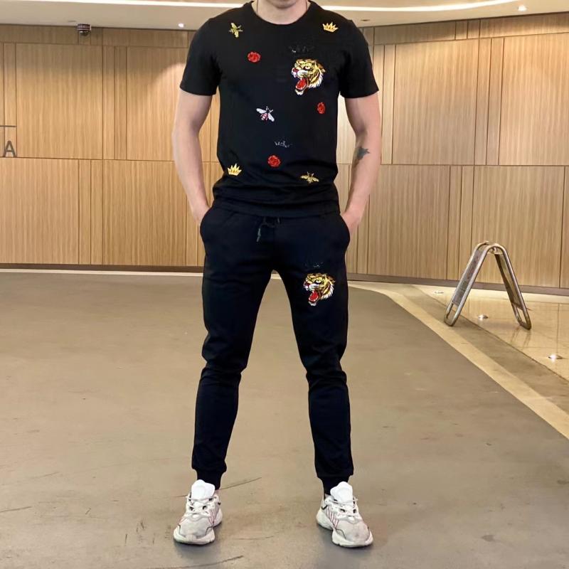 

Men's Tracksuits Summer Brand Heavy Industry Embroidery Shirt + Casual Pants High Quality Men Tracksuit Designer Fashion 2-Piece Set, As the picture shows