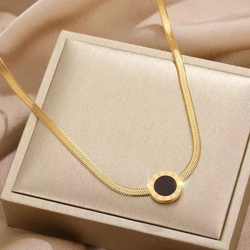 

Pendant Necklaces Titanium Steel Roman Digital Simple Clavicle Chain New All-Matching Graceful Female Fashion Ins High Sense Pendant Factory Direct Supply