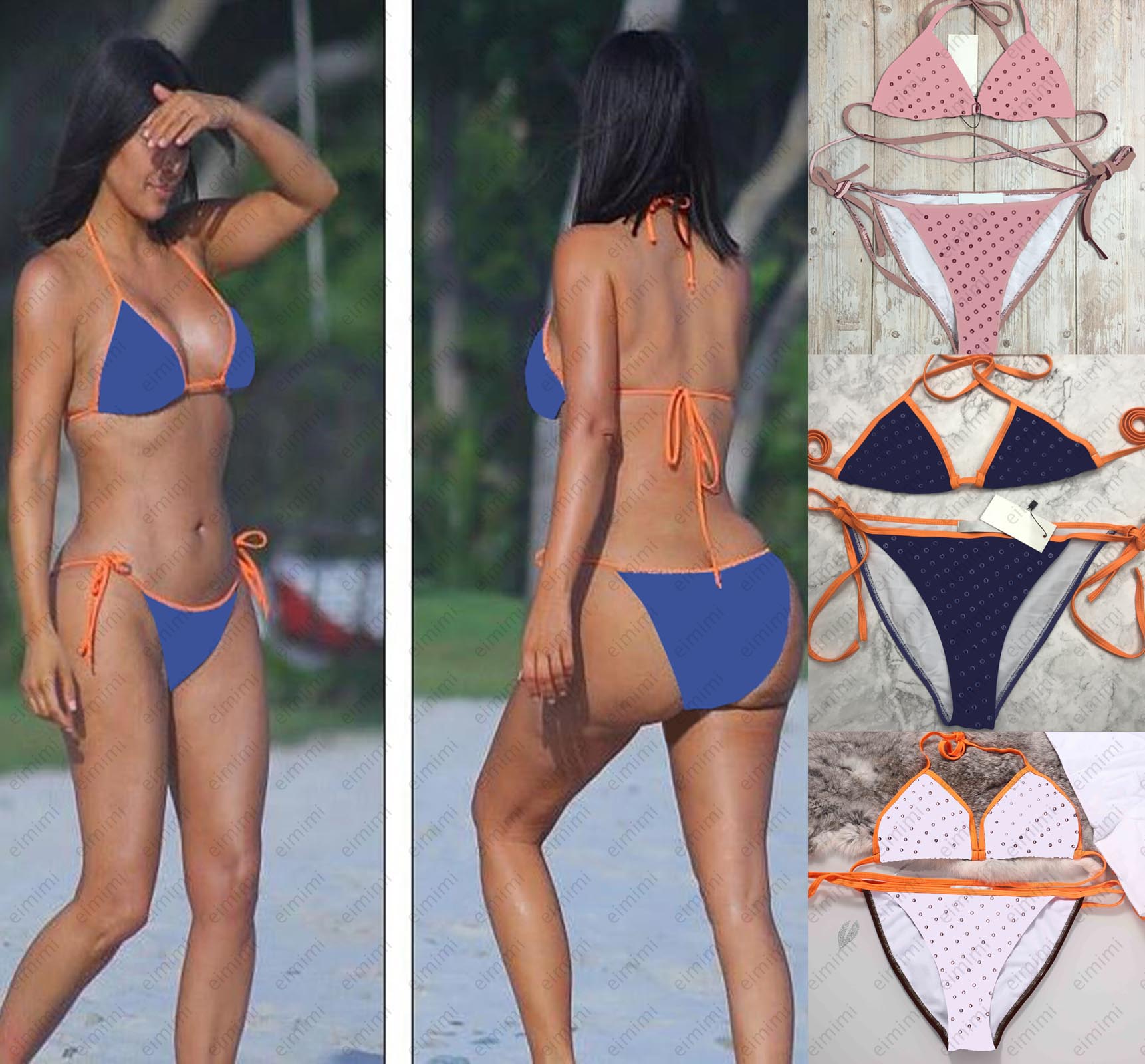 

womens summer fashion bikinis letters printing swimwear sexy three point swimsuit backless with straps beachwear for wholesale, Customize