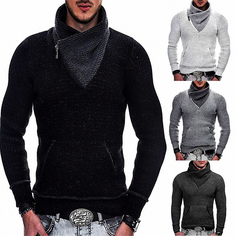 Men's Sweater Pullover Zipper Front Pocket Color Block Vintage Style Casual Long Sleeve Sweater Cardigans Turtleneck Fall Winter White Black Li