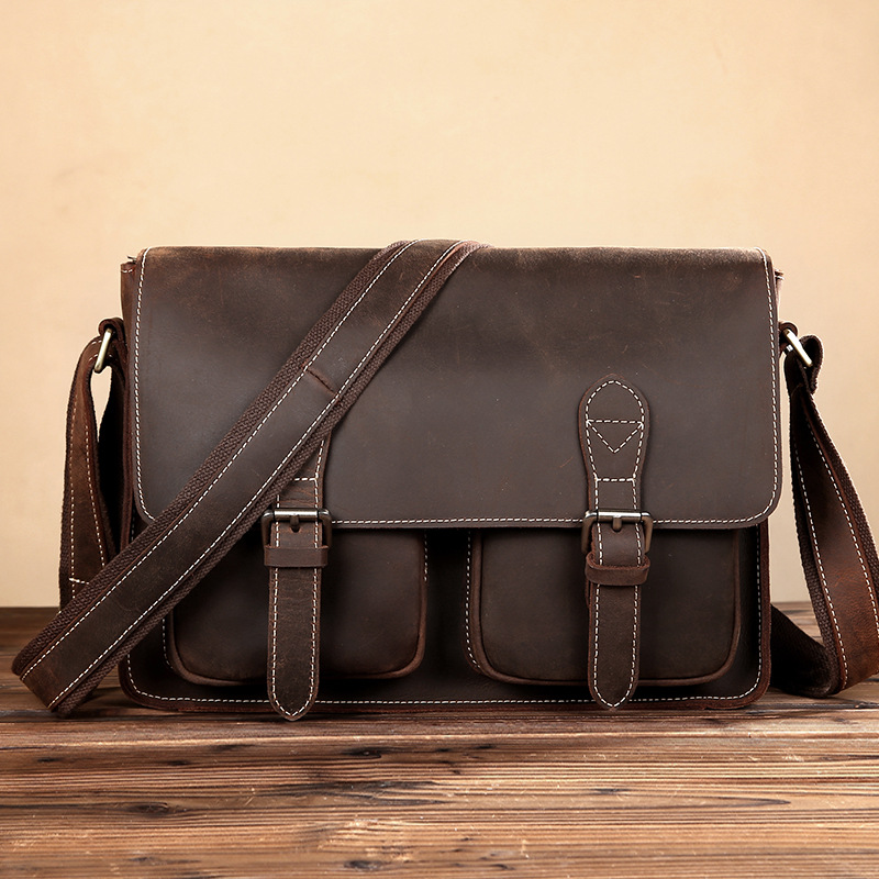 

Vintage Men Leather SGenuine Leather messenger bag men male Crazy horse Sling Casual Bag