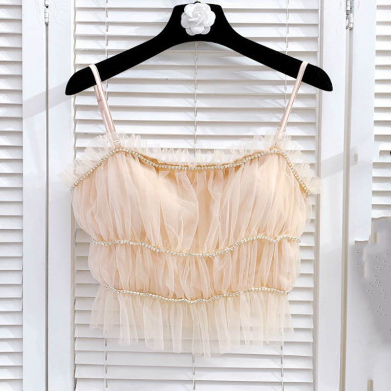 

Spring Arrivals Solid Color Mesh Bra Slim Sexy Suspender Camis MZ649 210525, Apricot