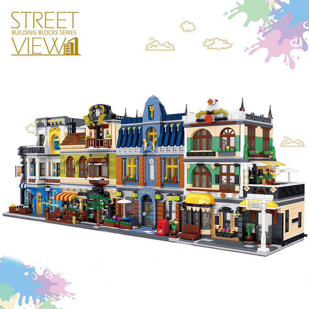 

Creator Architecture Building Blocks City Street View Bricks Set Coffee Shop Restaurant Garden Hotel Toys Kid Gifts For Children Y0808