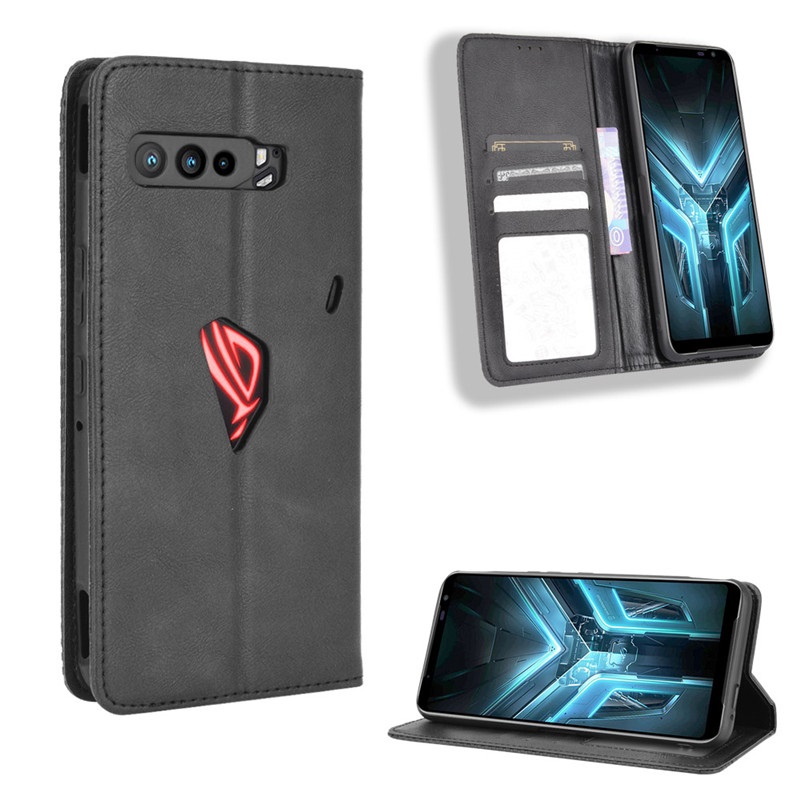 

Wallet PU Leather For ASUS ROG phone 3 5 5s Pro ZS661KS ZS660KL Case Magnetic Protective Ultimate Book Stand Card Cover, Black