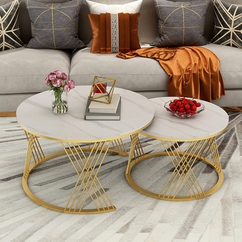 

Italian light luxury rock table living room small family round hotel marble combination