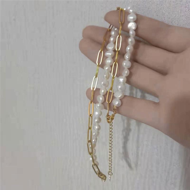 

Chains Aide 2021 Trend Copper Necklace For Women Girl Vintage Chain Pearl Baroque Clavicle European And American Collier Femme