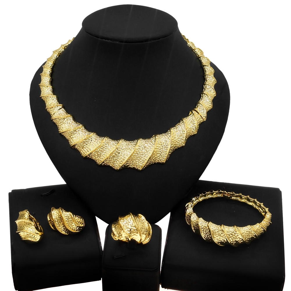 

Yulaili Top Ladies Exquisite Elegant Luxury Jewelry Sets Necklace Earring Bracelet Ring For Women Party New Fashion Brazilian Gold Jewellery Set HV21080535, Golden