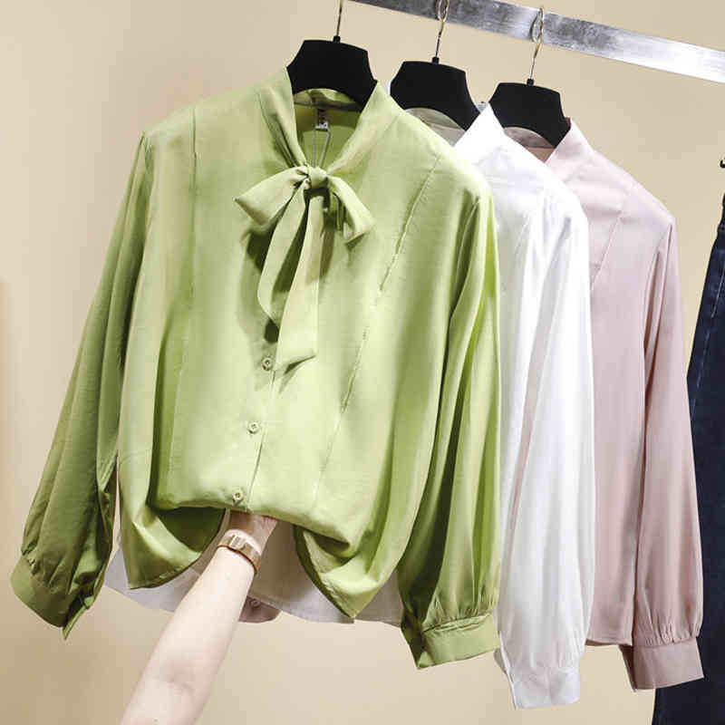 

Women' Blouses & Shirts shintimes Blusas Mujer Spring Solid Blouse Women Buttons Long Sleeve Ladies Tops Fashion Bow White Cardig