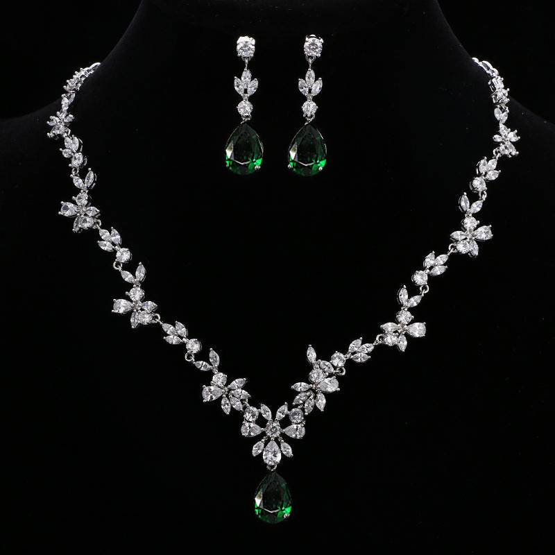 

Earrings & Necklace GMGYQ Brand Gorgeous White Crystal Water Drop Jewelry Party Wedding Sets For Women, Silver
