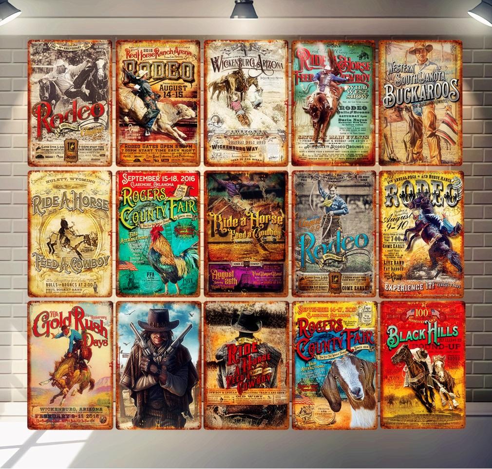 

2021 Rodeo Horse Metal Painting Retro Funny Tin Signs Art Poster Bar Pub Cafe Wall Plates Feed Cowboy Gold Rush Plaque Vintage Home Decor 20